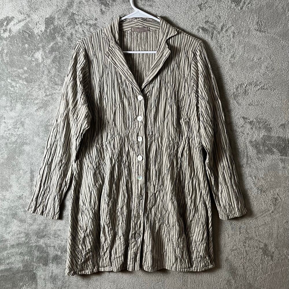 Cut Loose Textured Crinkle Button Down Tunic Oversized‎ Layering Lagenlook Small
